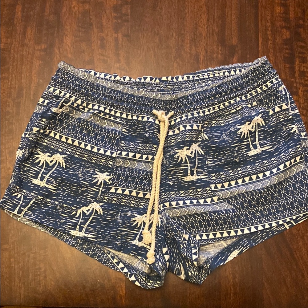 Blue and White Palm Tree Print Shorts